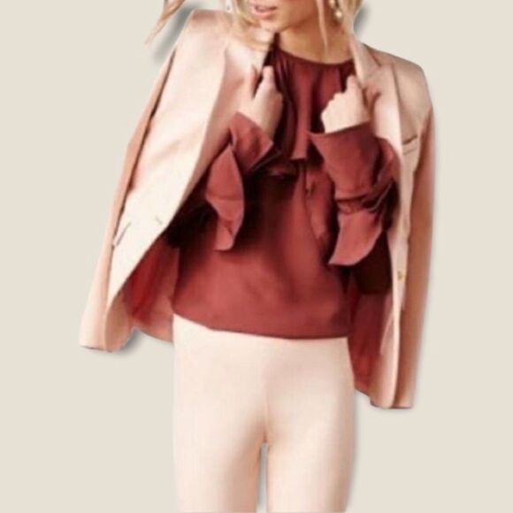 Veronica Beard Mia Silk Ruffle Blouse Burt Orange Brown Semi Sheer Lux Size 2 - Picture 2 of 13